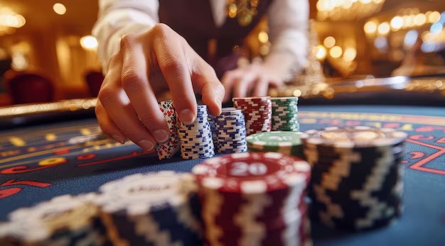 Live baccarat table with professional dealer and multi-camera studio setup